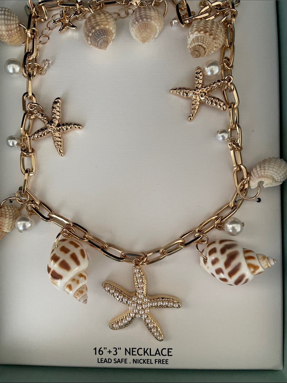 House of Harlow 1960 Gold-Tone Starfish & Shell Charm Necklace with Pearls